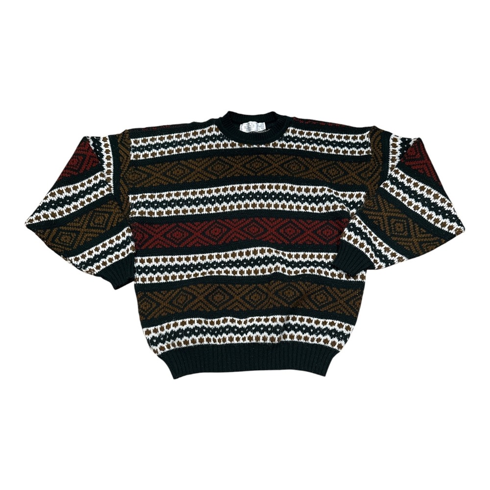 Vintage The Mens Store at Sears Geometric Knit Sweater Black Medium Grandpa